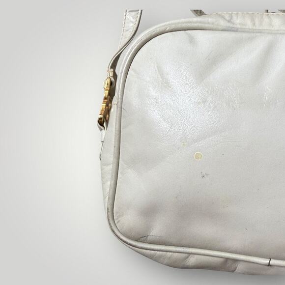 RARE Vintage 1980s Balenciaga Paris BB Logo Leather Crossbody Bag Cream Ivory - Picture 8 of 16